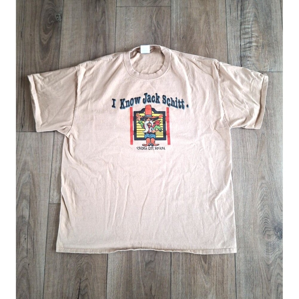 Jack Schitt Virginia City, NV Offensive Humor Funny Parody Beige T-Shirt XL